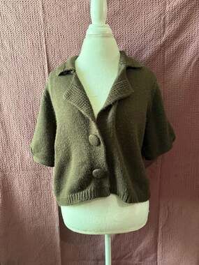 Cato Women's Brown Short Sleeve Collared Knit Cardigan Sweater Size XL